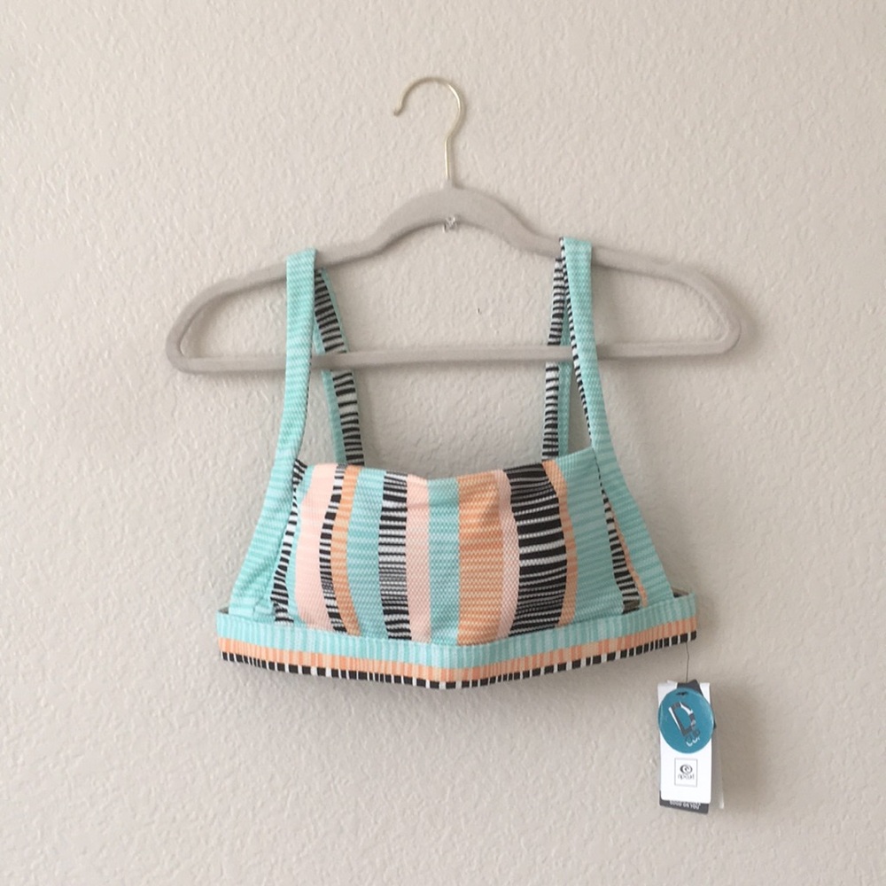 Rip Curl Mint Striped Bikini Top with Coral Accents